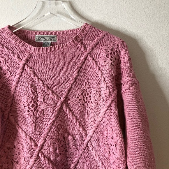Vintage Pink Intricate Knit Floral Detail Sweater - Picture 1 of 5